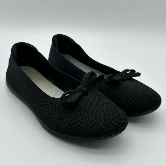 Clarks Shoes - Clarks Black Stretch Fabric Ballet Flats with Bow